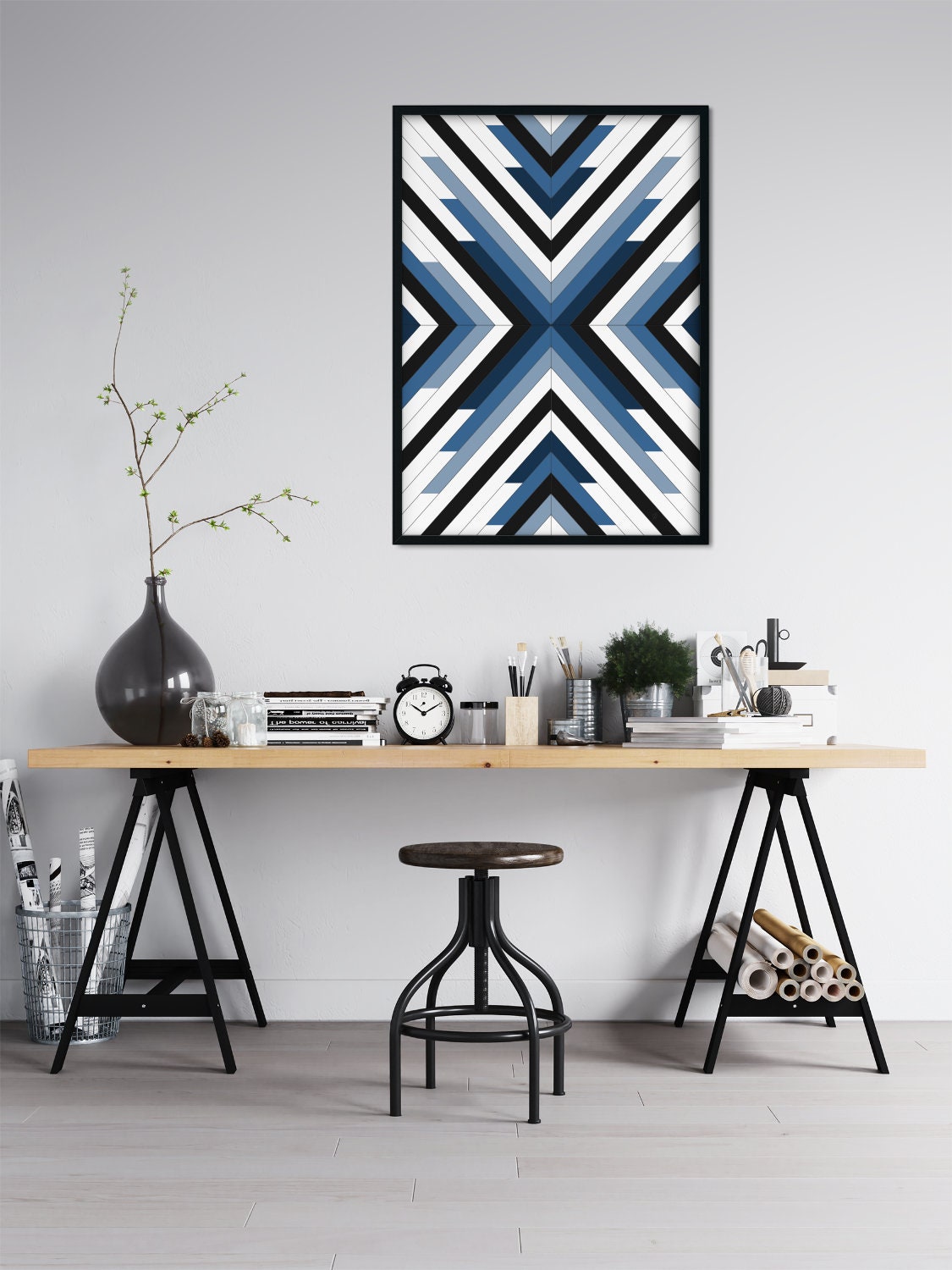 Blue Art Print, Cool Tone, Blue Black and White, Steel Blue Wall Art ...