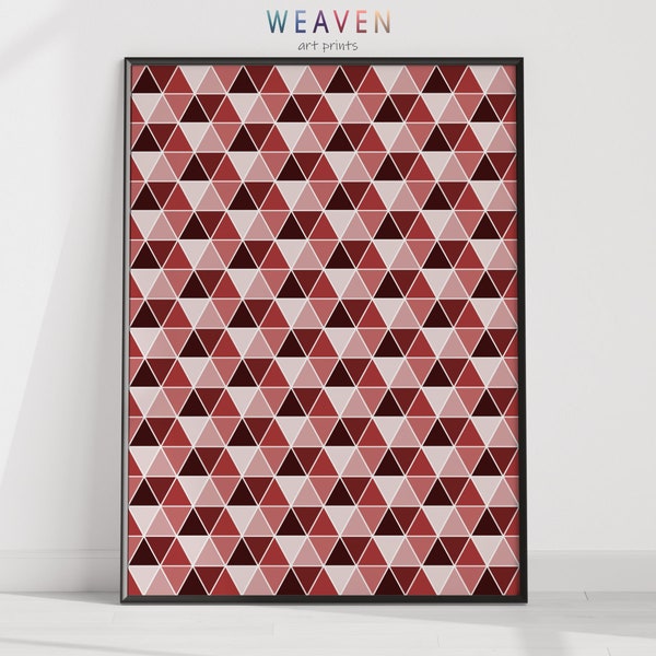 Geometric Red Art Print, Triangle Pattern, Large Red Wall Print, Red Poster, Hexagon Shape, Modern Home Decor, Contemporary Digital Download