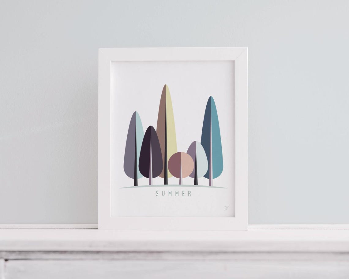 Four Seasons Tree Art Prints: Abstract Forest Set of 4, Digital ...