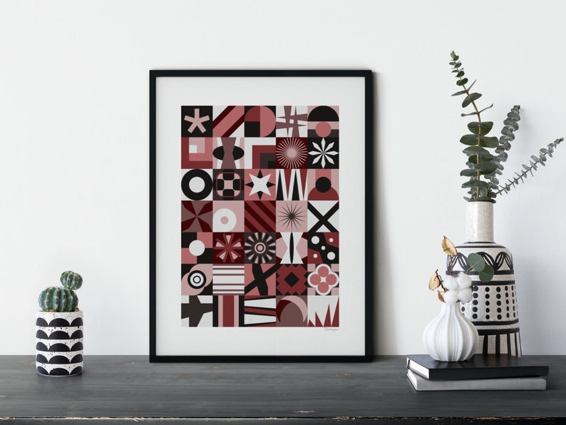 Geometric Red Art Print Download, Printable Red Wall Art, Geometric