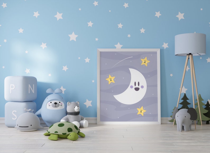 Moon Wall Art Print, Digital Download, Printable Wall Art for Children