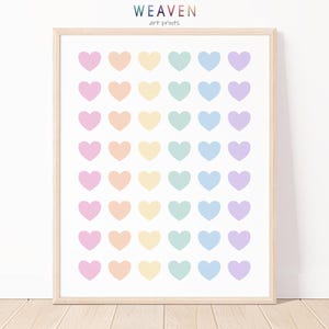 Pastel Rainbow Heart Art Print, Colorful Nursery Wall Decor, Digital Download