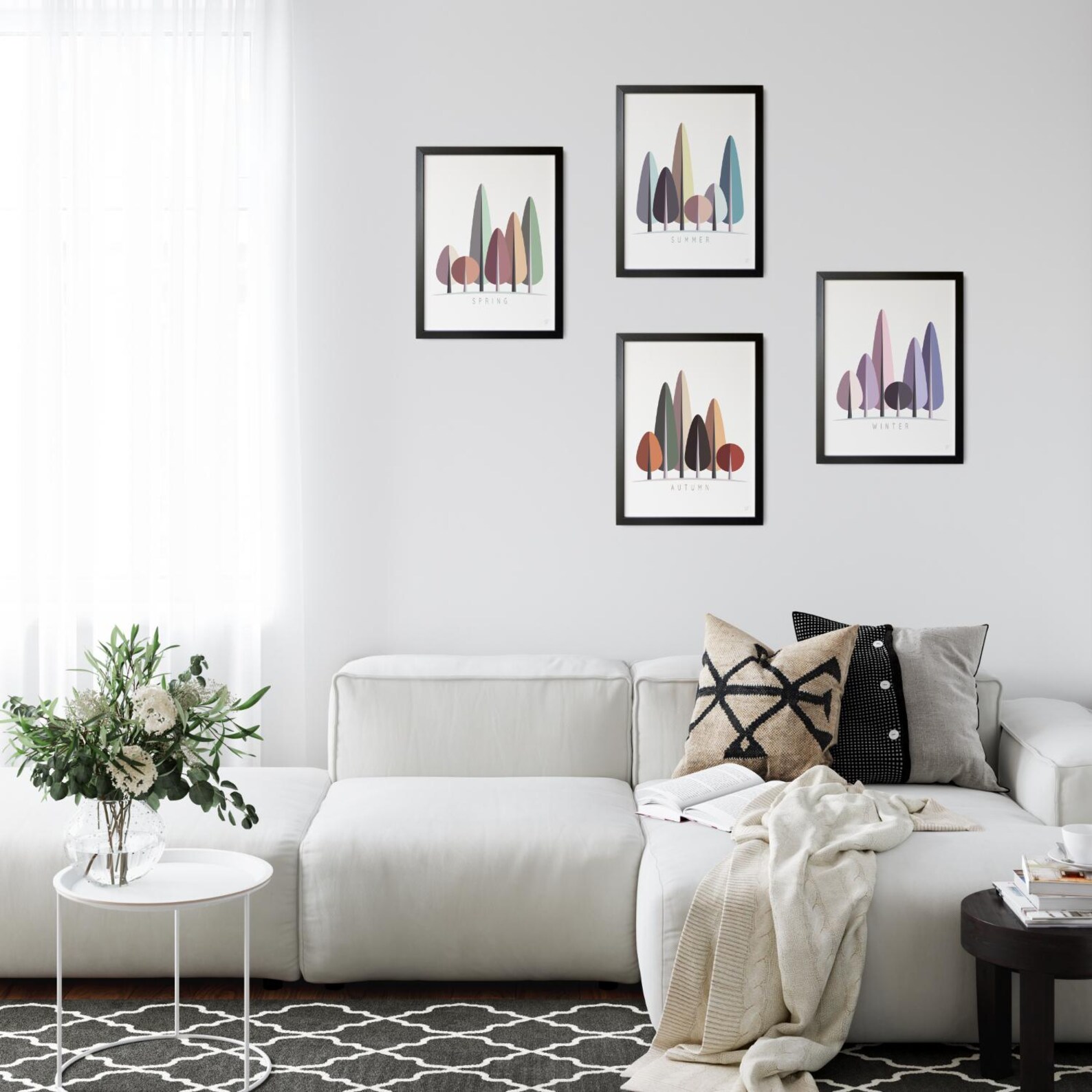 Four Seasons Tree Art Prints: Abstract Forest Set of 4, Digital ...