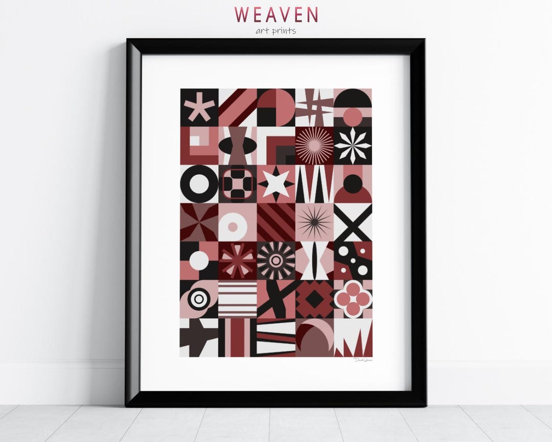 Red Geometric Wall Art Print, Modern Abstract Home Decor, Digital ...