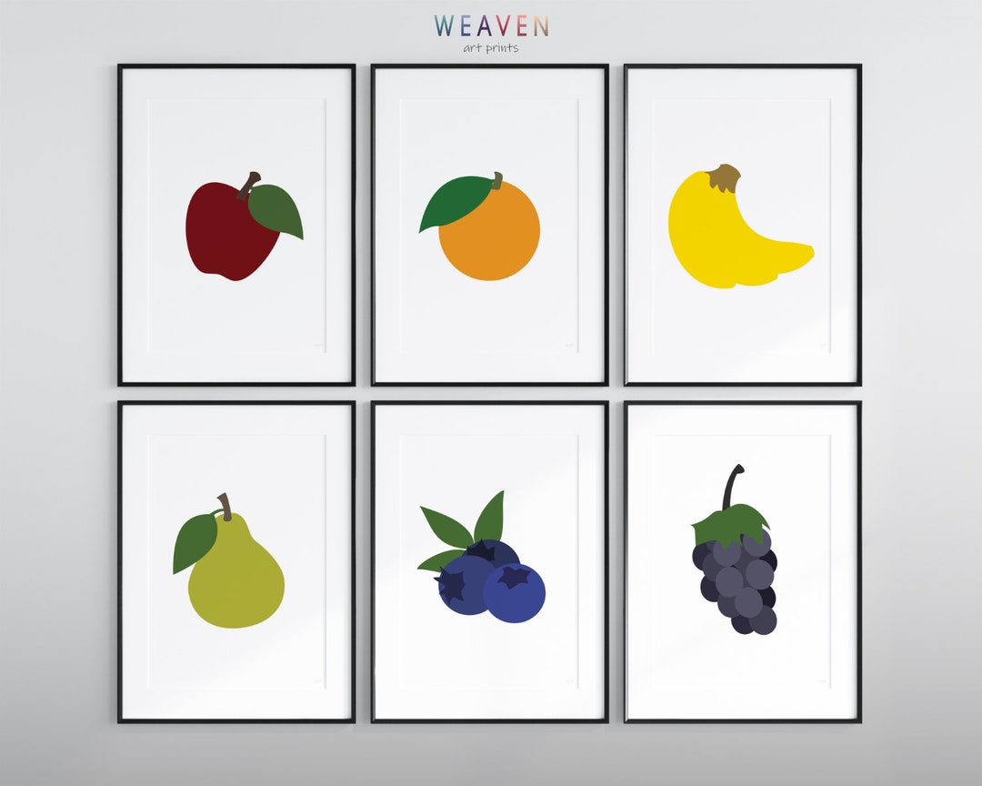 Fruit Art Set of 6 Fruit Art for Kitchen Fruit Art Print Etsy