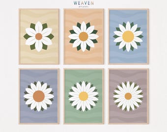 Set de 6 láminas artísticas de margaritas, decoración primaveral para el hogar, descarga digital