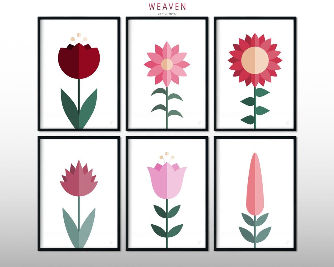 Red Flower Art Print Set of 6, Digital Download, Printable Red Wall Art ...