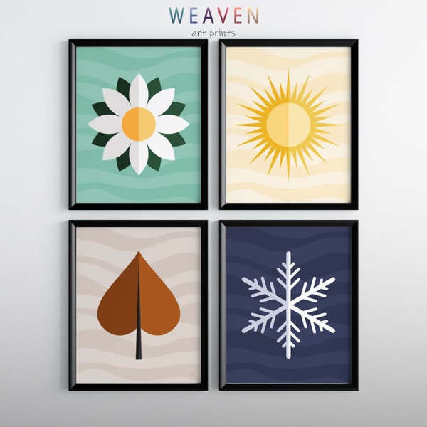 Four Seasons Art Prints, Nature Print Set of 4, Seasons Wall Art, Symbolism, Spring Summer Autumn Winter, Season Art Bundle, Nature Wall Art