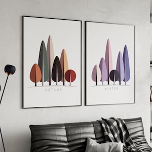 Four Seasons Tree Art Prints: Abstract Forest Set of 4, Digital ...