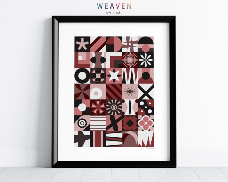 Geometric Red Art Print Download, Printable Red Wall Art, Geometric