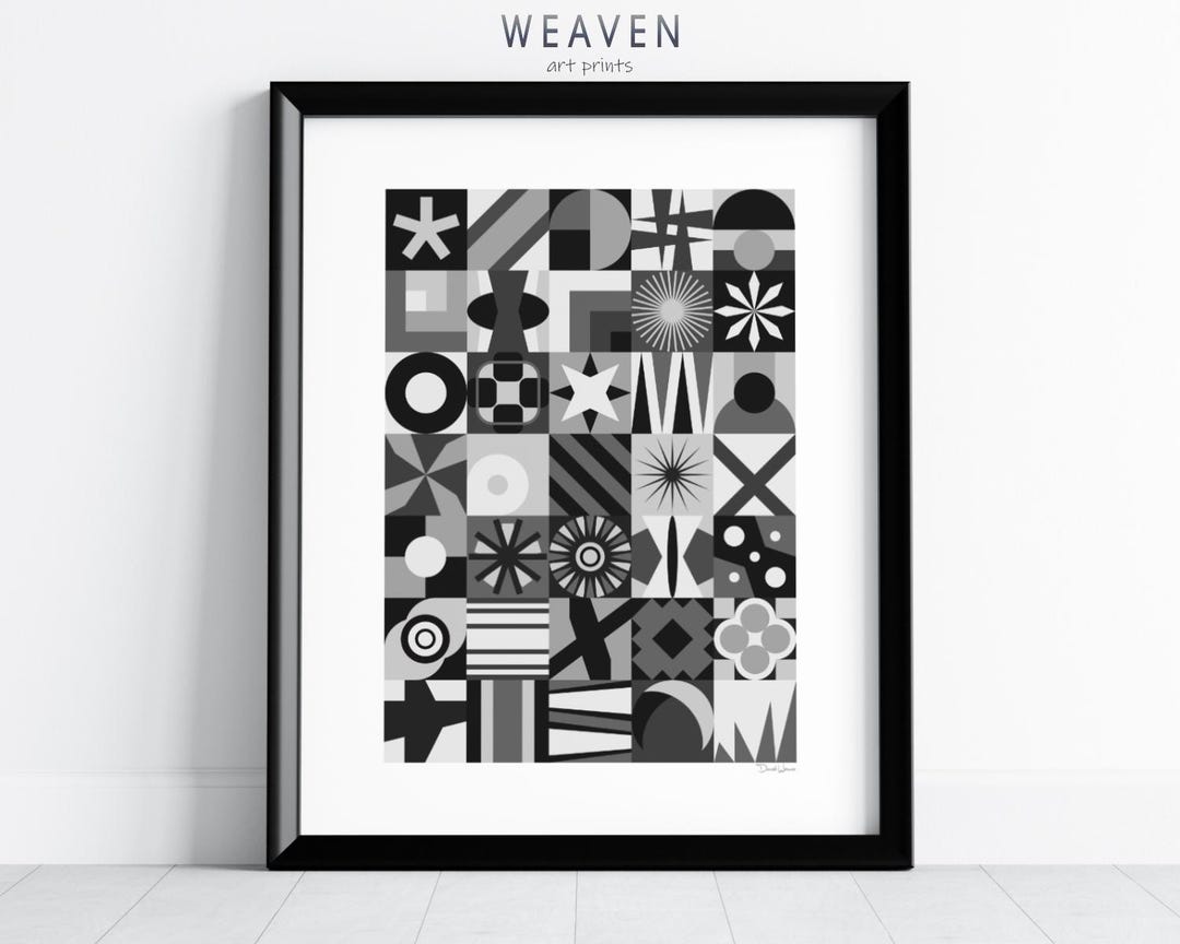 Black and White Geometric Wall Art Print, Modern Grey Abstract Home ...