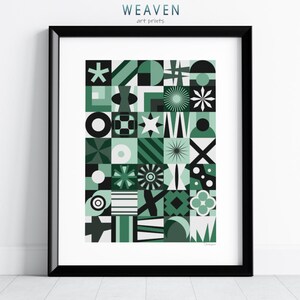 Green Geometric Wall Art Print, Digital Download, Printable Artwork Item, Abstraction Illustration, Shelf Decor Object, Green Room Aesthetic