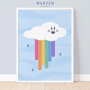 Rainbow Cloud Art Print, Kids Nursery Decor, Light Blue Artwork, Digital Download