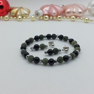 Gift set pearl bracelet earrings jade obsidian silver handmade gift box