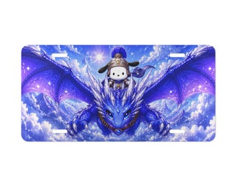 Blue Ice Dragon with Plush Rider Vanity Plate | License Plate Decor