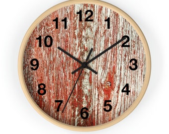 Barn Red Wall Clock, Barn Clock, Farmhouse Decor, Country Clock, Rustic Clock, Vintage Clock, Clock for Kitchen, Antique Clock, Wood Clock