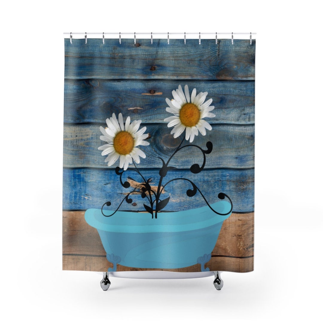 Daisy Shower Curtain, Rustic Shower Curtain, Bathtub Curtain, Vintage