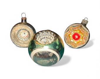 Vintage Mercury Glass Indented Reflector Ornaments - lot of 3