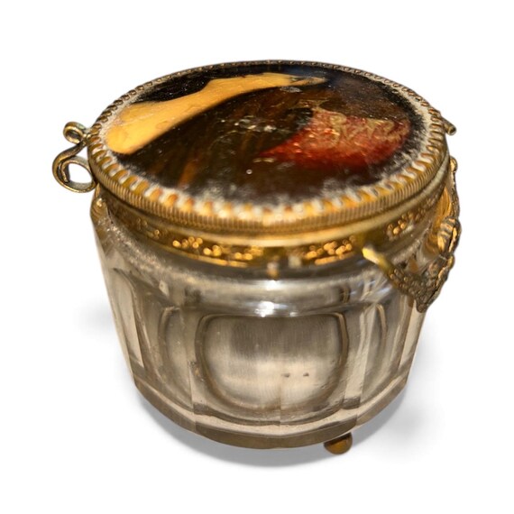 Antique French Gilt Bronze Powder Box, Painted Portrait, 19th Century