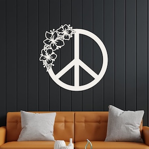 Boho Floral Peace Sign Die Cut Steel Metal Wall Art Sign Decor, 5 Colors, 6 Sizes, Peace Wall Art, Peace Sign, Boho Decor, Hippie Art
