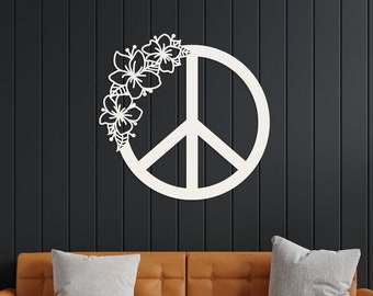 Boho Floral Peace Sign Die Cut Steel Metal Wall Art Sign Decor, 5 Colors, 6 Sizes, Peace Wall Art, Peace Sign, Boho Decor, Hippie Art