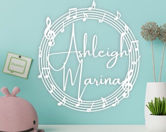 CUSTOM Music Notes Name Sign | Metal Die Cut Wall Art | Music Decor | Rockstar Baby Name Sign | Music Gifts | Nursery Wall | Modern Wall Art