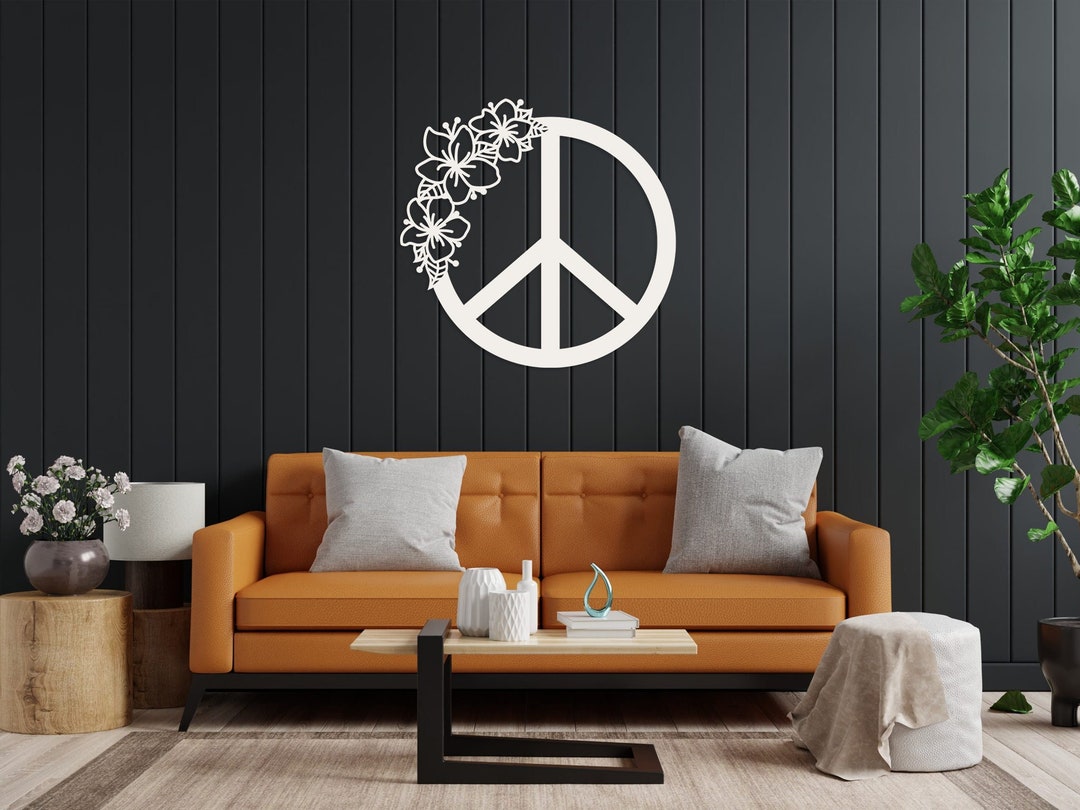 Boho Floral Peace Sign Die Cut Steel Metal Wall Art Sign Decor, 5