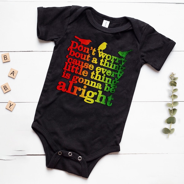 Bob Marley Lyrics Three Little Birds Inspired Short Sleeve Baby Onesie Rockstar Baby Music Baby Gifts, Vintage Retro Babies Reggae Baby