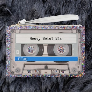 CUSTOMIZE Mixtape Cassette Tape Clutch Bag Wallet Wristlet | 90s Retro Gifts | 80s Mix Tape | Rock Music Gift | Concert Clutch Makeup Pouch