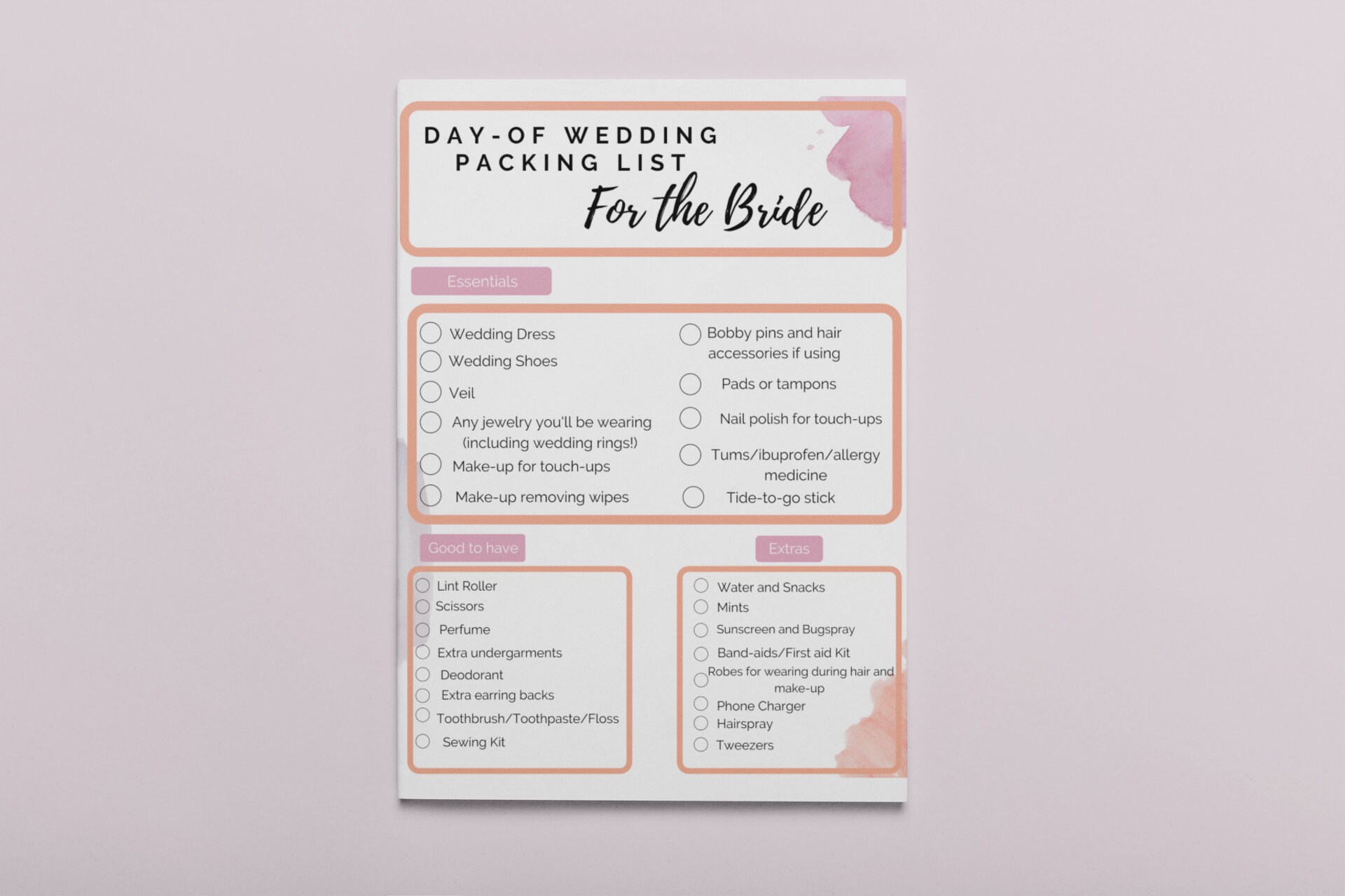 Editable Wedding Checklist, Bride Checklist, Bride Packing List