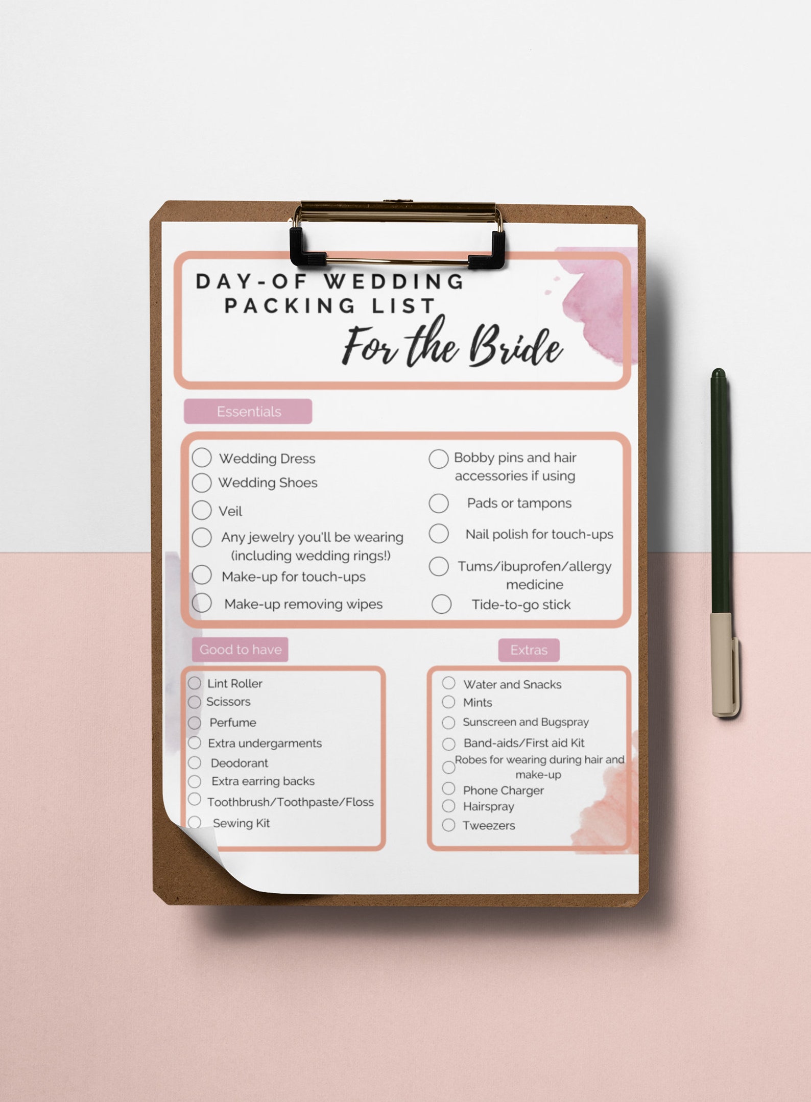 Editable Wedding Checklist, Bride Checklist, Bride Packing List