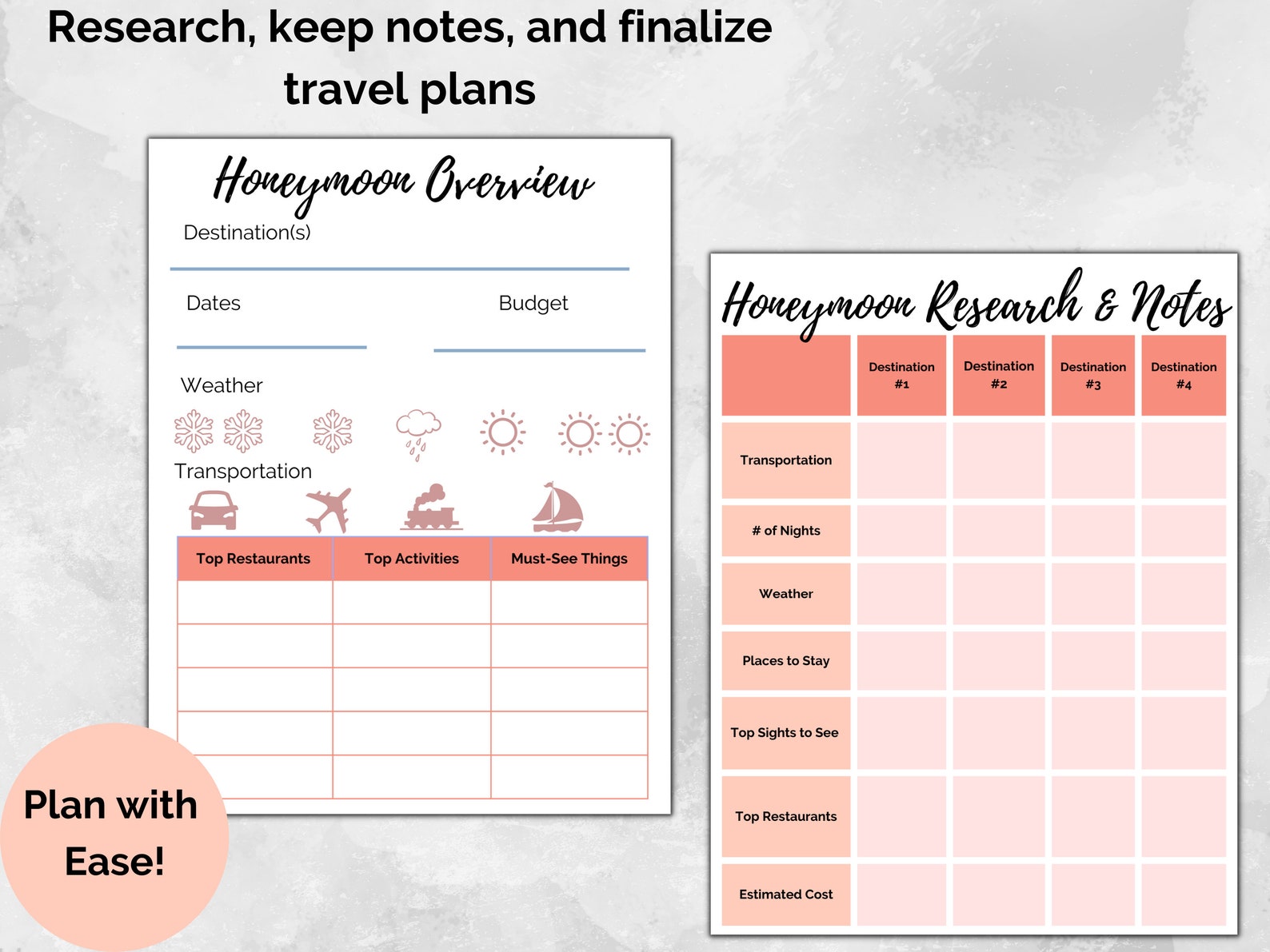 Printable Honeymoon Planner Bundle, Editable Travel Planner, Trip Printable Honeymoon Planner Bundle, Editable Travel Planner, Trip
