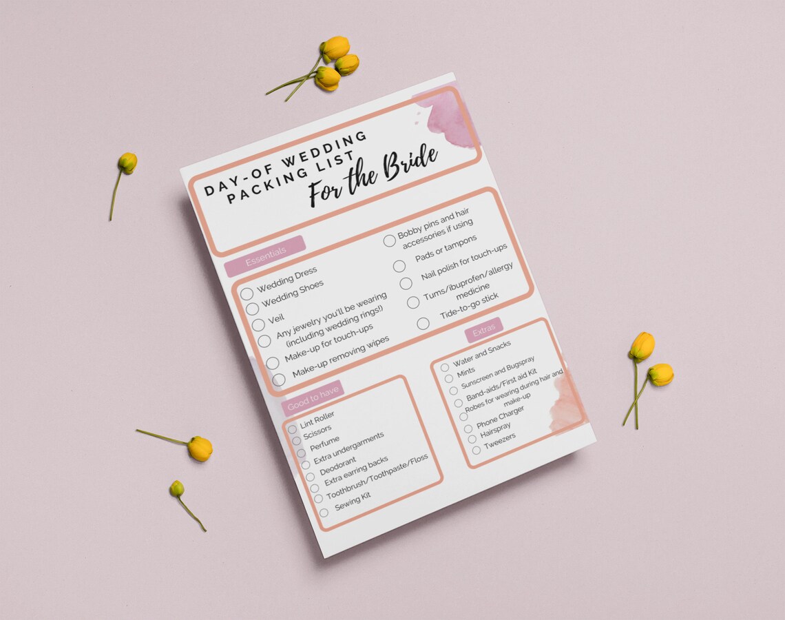 Editable Wedding Checklist, Bride Checklist, Bride Packing List