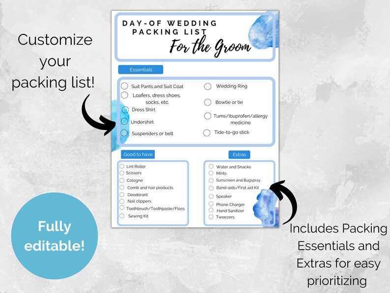 Editable Wedding Checklist Groom Checklist Groom Packing - Etsy