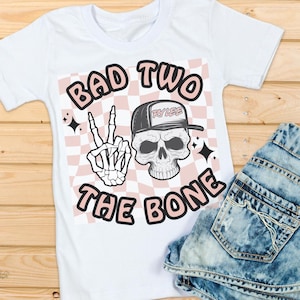 Personalized 2nd Birthday Shirt: Bad Two the Bone - Pink & Black
