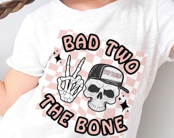 Personalized Bad Two the Bone Birthday Shirt for girls Pink & Black Bad Two the Bone Girls second birthday shirt Matching Family Shirts