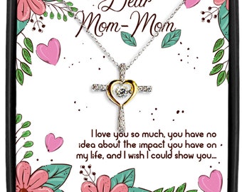 Cross Dancing Necklace for Mom-Mom. Christmas Gift for Grandmother. Meaningful Jewelry Gift, Holiday Gift for Grandmom.