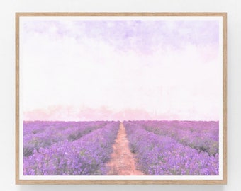Lavender Field Painting: Provence Tuscany Landscape Art (Instant Download)