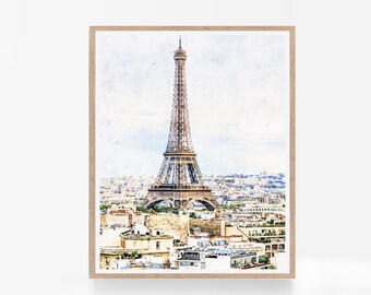 Arte digital en acuarela de la Torre Eiffel: Arte del paisaje urbano parisino