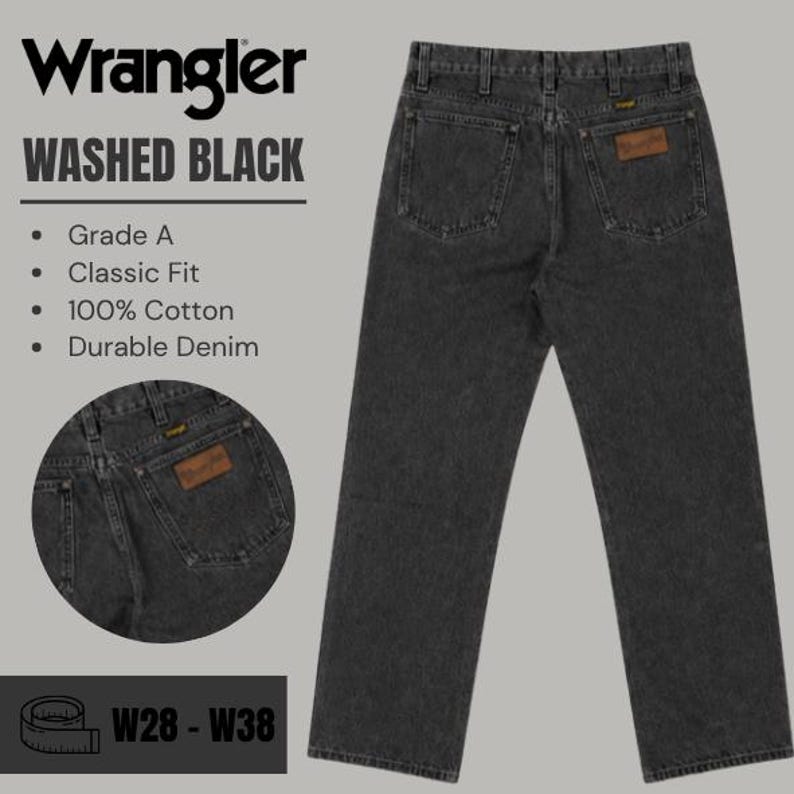 Wrangler jeans relaxed / straight leg - Washed Black - Grade A - From W28 To W38 image 2