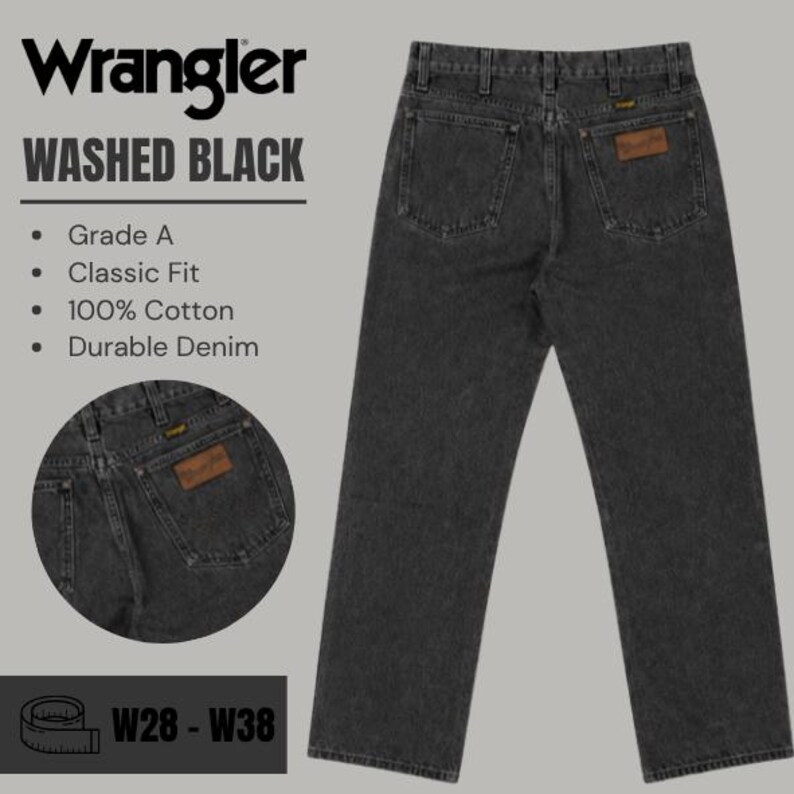 Wrangler jeans relaxed / straight leg - Washed Black - Grade A - From W28 To W38 image 3
