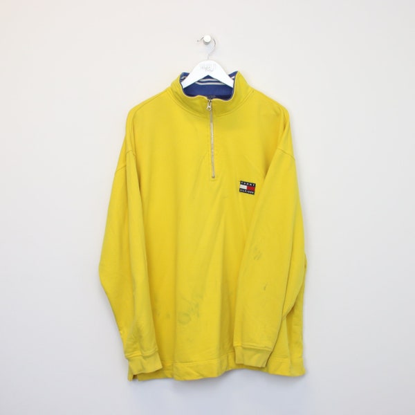 Vintage Tommy Hilfiger sweatshirt met kwartrits in geel. Past het beste bij XXL