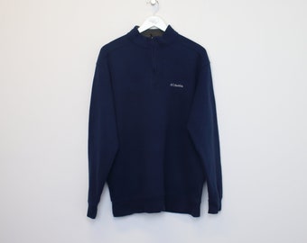 Felpa vintage Columbia con zip a un quarto in blu. Si adatta meglio a L