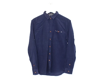 Vintage S'Attacher cord shirt in navy blue. Best fits L