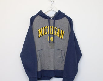 sweat à capuche vintage Michigan gris et bleu. Convient parfaitement au XL