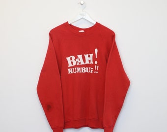 Vintage Fruit Of The Loom Bah Humbug sweatshirt in red. Best fits L