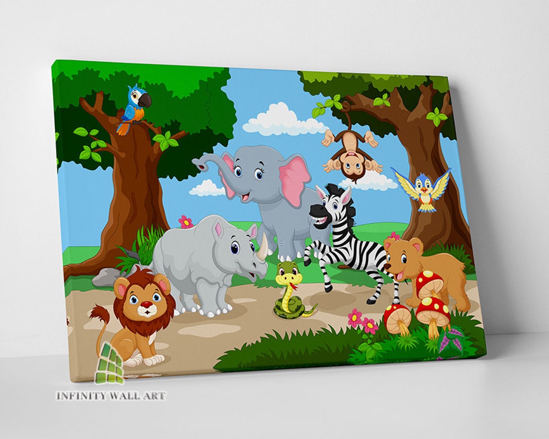 SAFARI JUNGLE ANIMALS Canvas Art Children Kids Nursery Canvas Wall Print Picture Home Decor C764