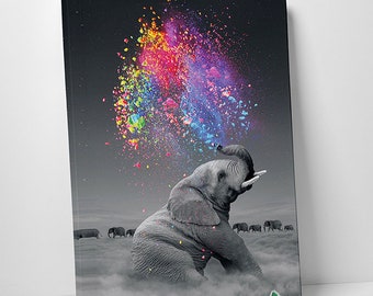 ELEPHANT Colour Splash Explosion Abstract Canvas Art Wall Art Print Canvas Picture Animal Decor -C658