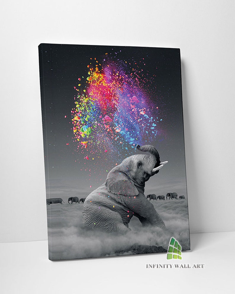 ELEPHANT Colour Splash Explosion Abstract Canvas Art Wall Art Print Canvas Picture Animal Decor C658 image 1