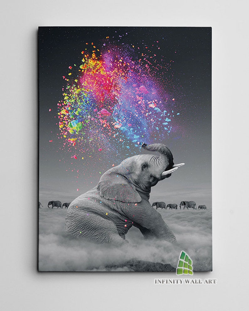 ELEPHANT Colour Splash Explosion Abstract Canvas Art Wall Art Print Canvas Picture Animal Decor C658 image 2